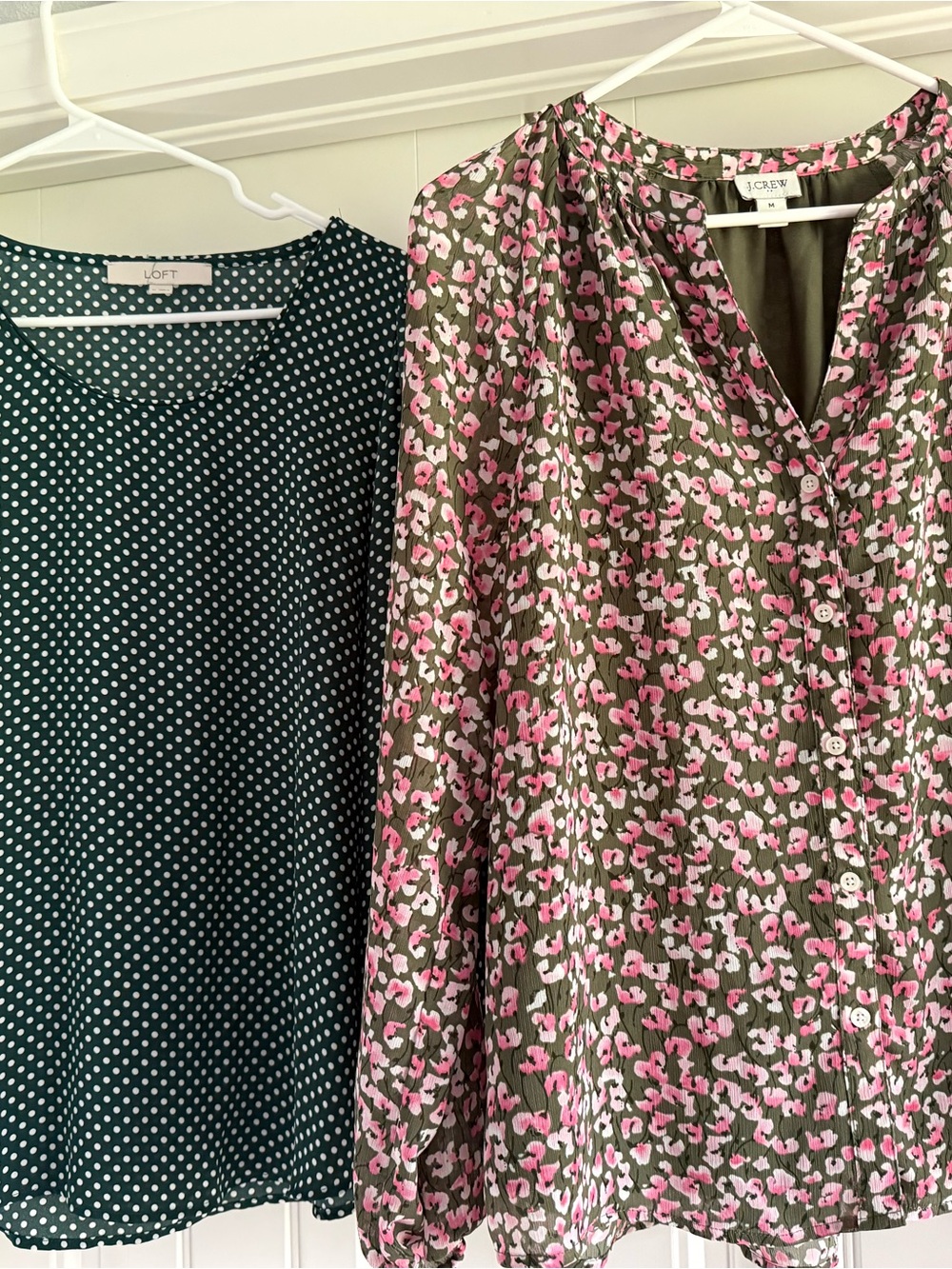 J. Crew Olive Green Blouse with Pink Floral Print